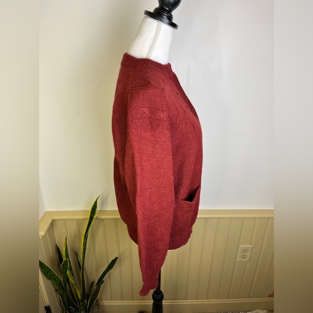 Vintage Peruvian Alpaca Wool Cardigan Sweater M Red Grandpa Preppy Fall Academia - Picture 6 of 8